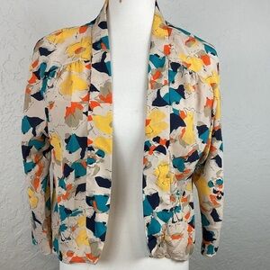 Star Scene Los Angeles Multi Color Abstract Print Open Blazer Modern Size Med